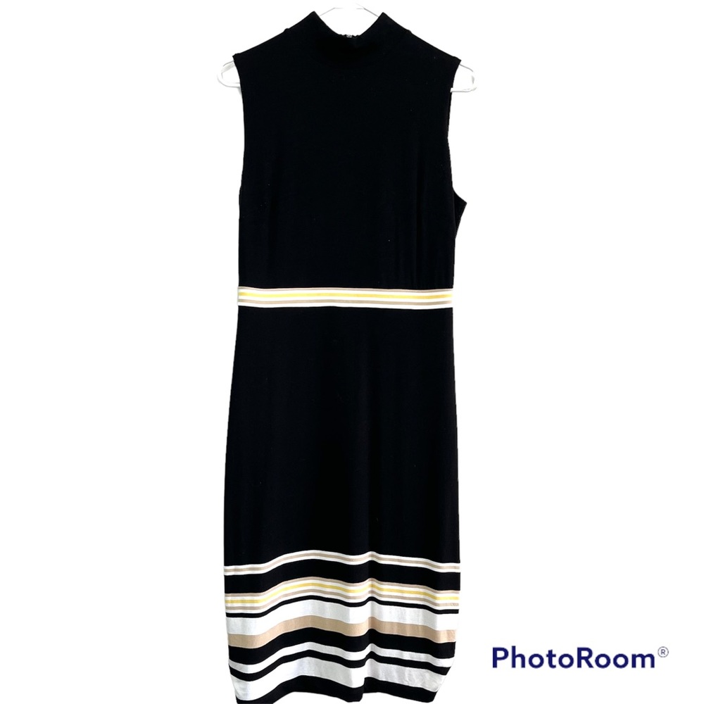 WHBM Knit Midi Bodycon Dress with Striped Hem and Waist Sz 8
